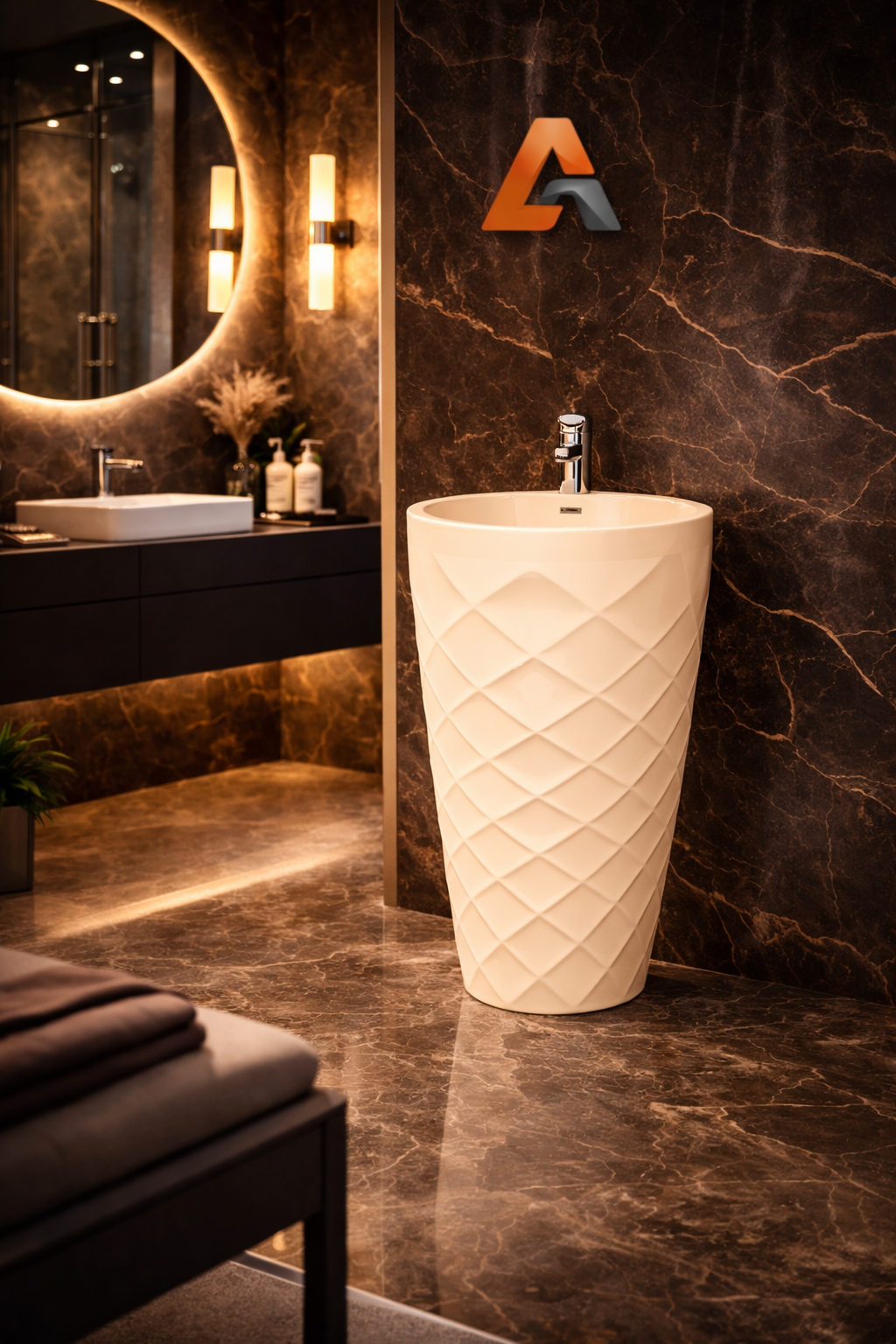 Premium One Piece Wash Basin – Cream Color | Luxury Ceramic Basin | Aqsa Sanitary