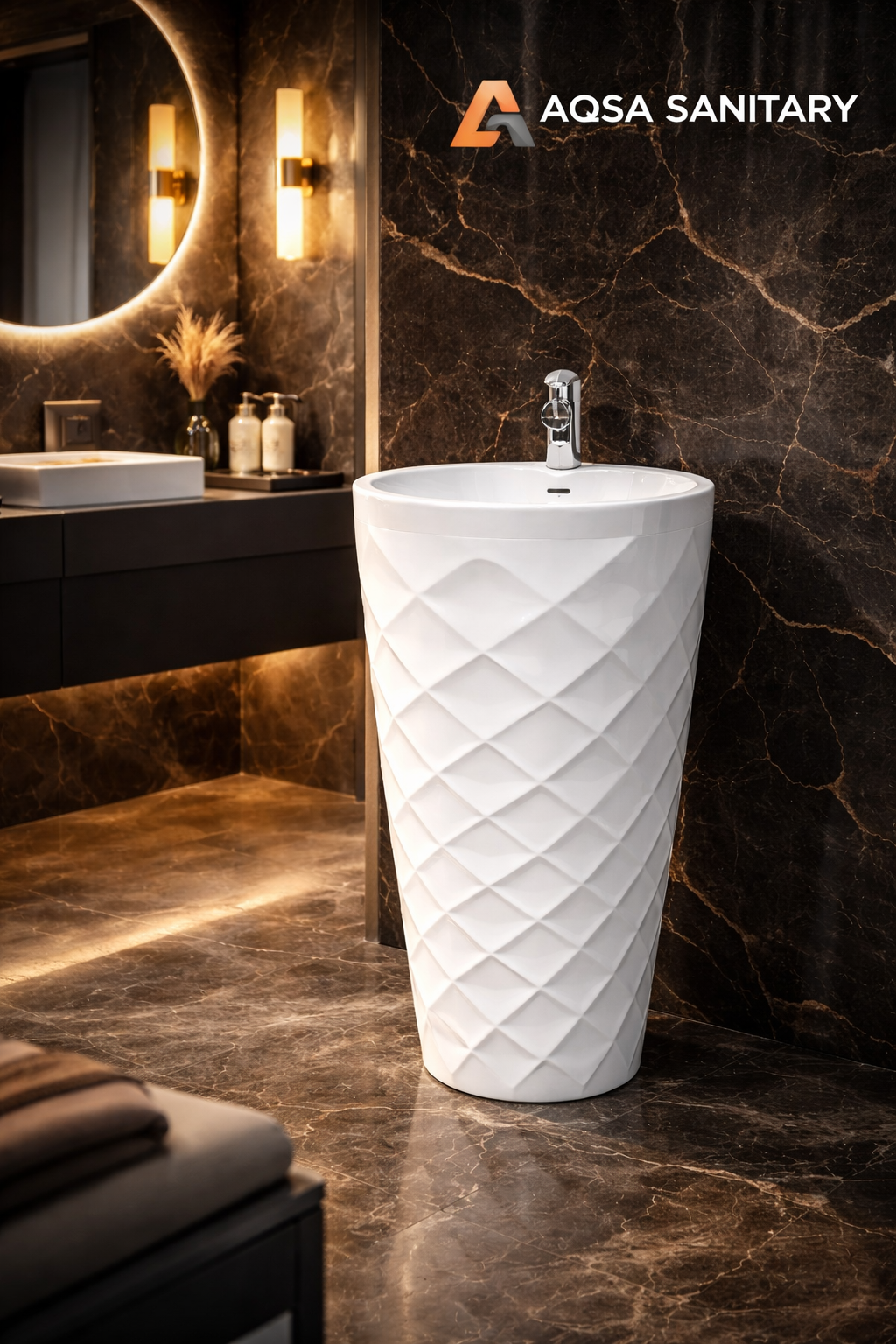 Premium One Piece Wash Basin – Luxury Ceramic Bathroom Basin | Aqsa Sanitary
